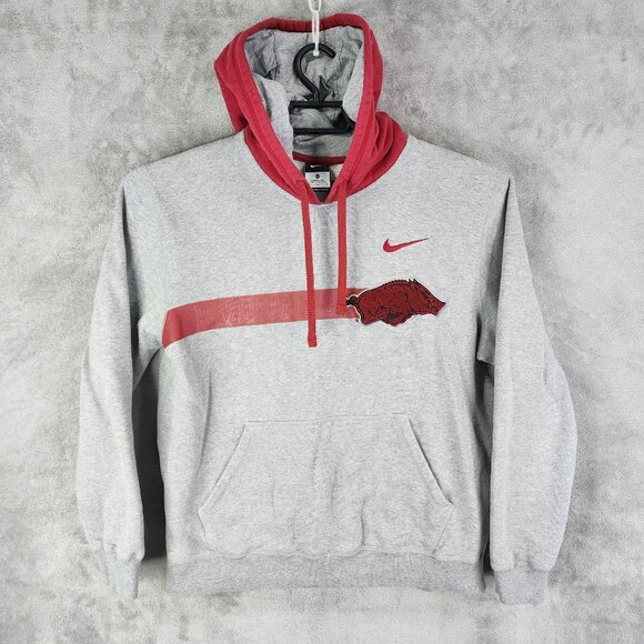 Mens Gray & Red Nike Arkansas Razorbacks Hoodie Sweatshirt Long Sleeve Size M - Picture 2 of 10
